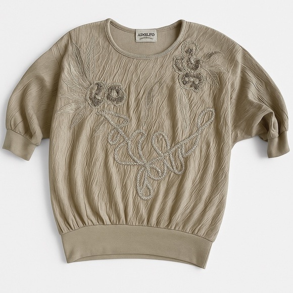 Adolfo Tops - Vintage Adolfo Collectibles Pearl Embroidered‎ Crinkle Knit Top L